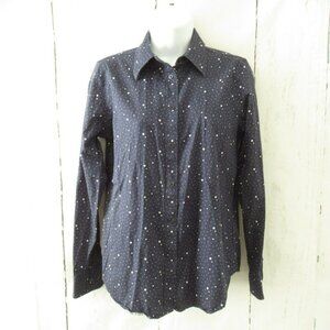 Chaps Top S Small No Iron Blue Polka Dot Button Up Long Sleeve